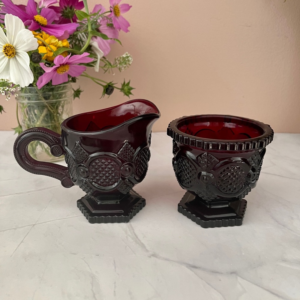 Vintage Avon Cape Cod ruby red collection, creamer and sugar